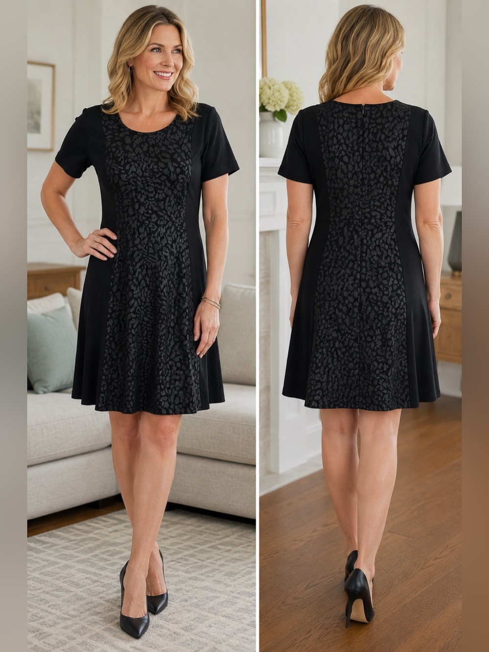 𝘾𝙖𝙩𝙝𝙚𝙧𝙞𝙣𝙚 Malandrino Dress Size 12 Black Leopard Print Fit & Flare